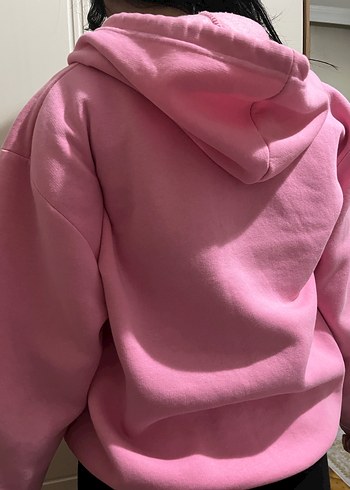 Diğer Pembe Nakışlı Fermuarlı Sweatshirt Kapüşonlu Ceket