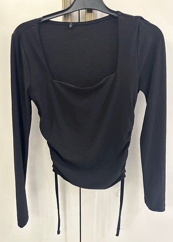 Siyah Drapeli Uzun Kollu Kadın Bluz - Görsel 2