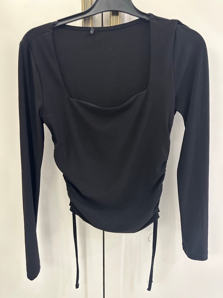 Siyah Drapeli Uzun Kollu Kadın Bluz - Görsel 2