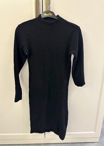 Siyah Kadın Yünlü Uzun Triko Elbise - Görsel 2