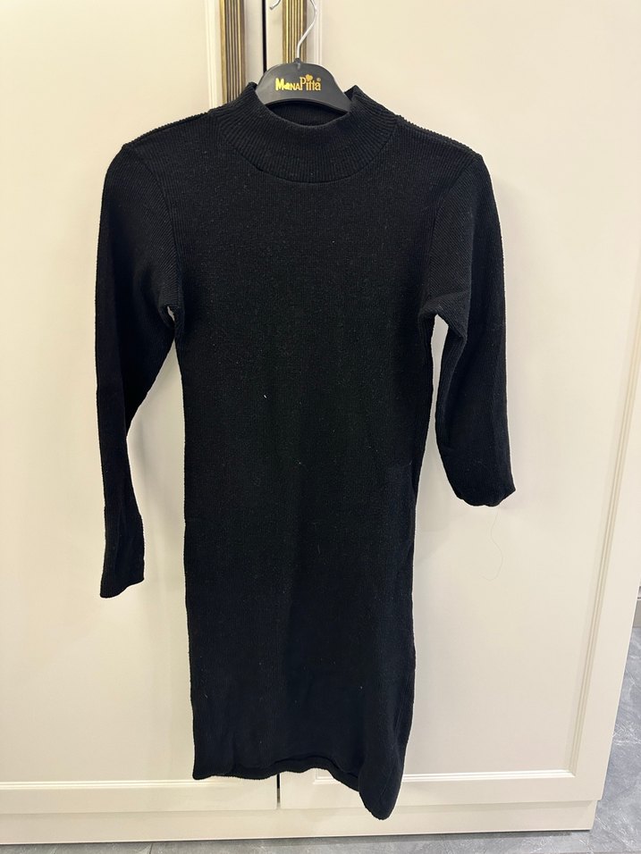 Siyah Kadın Yünlü Uzun Triko Elbise - Görsel 2