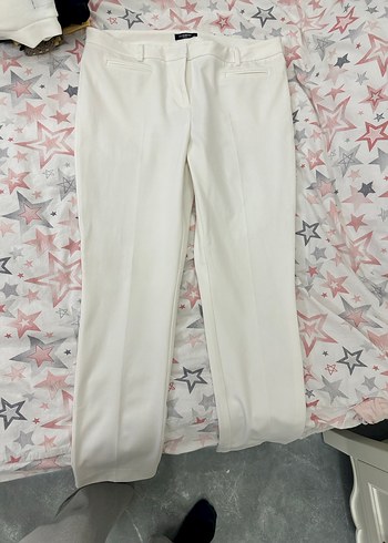 Beyaz Pilili Kadın Kumaş Pantolon dar kalıp - Görsel 2