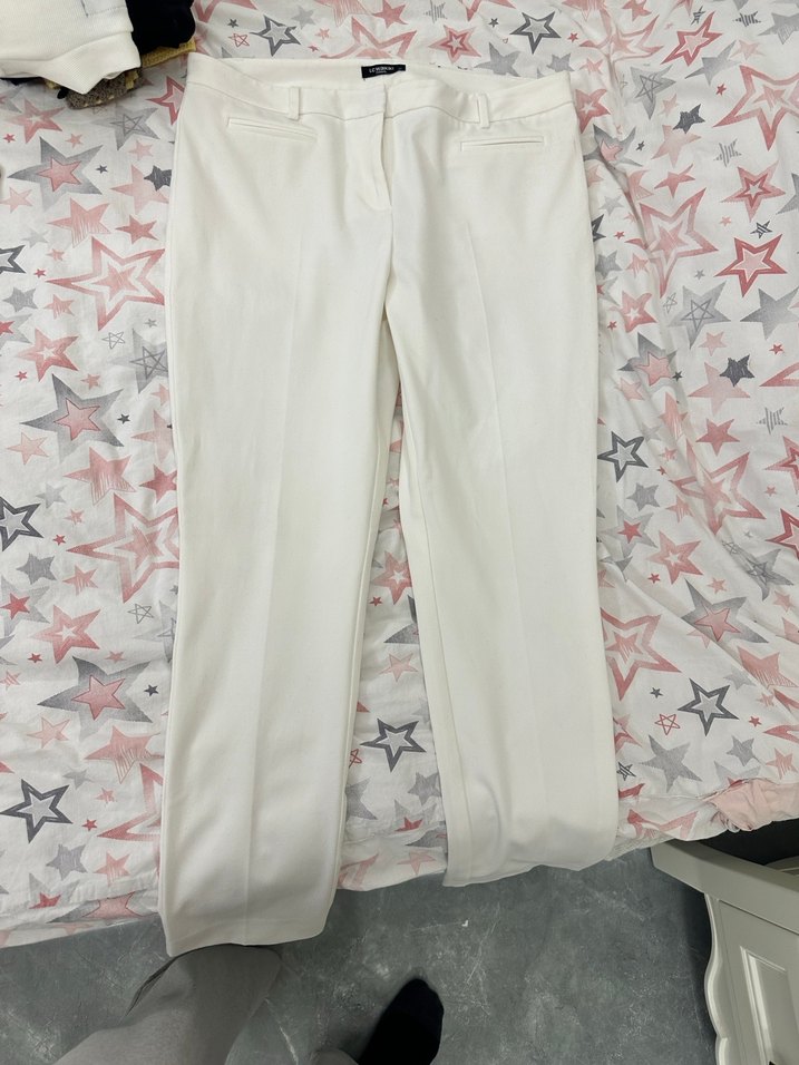 Beyaz Pilili Kadın Kumaş Pantolon dar kalıp - Görsel 2