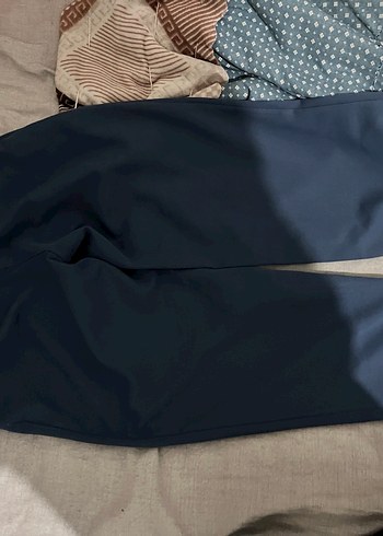 Lacivert Pilili Kadın Kumaş Pantolon - Görsel 3