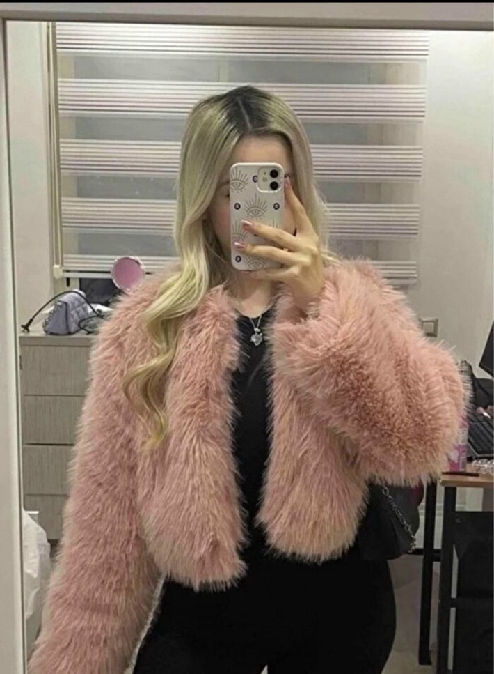 Pembe Kürk Detaylı Midi Kadın Mont - Görsel 2