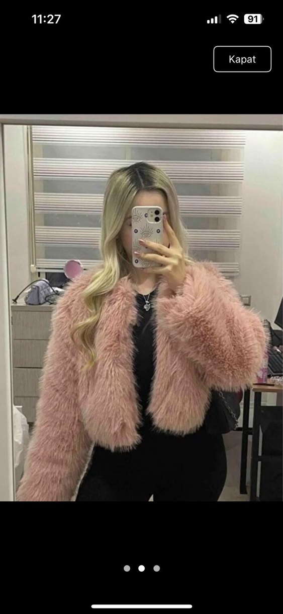 Pembe Midi Boy Kürk Detaylı Kadın Mont - Görsel 2