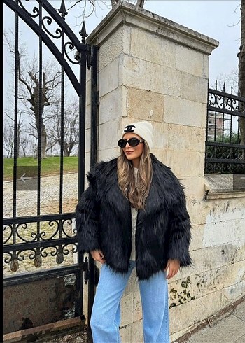 Siyah  Kadın Kürk Ceket - Görsel 4