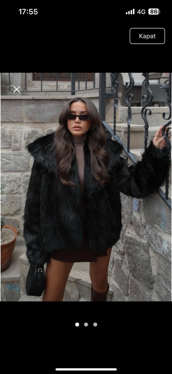Siyah  Kadın Kürk Ceket - Görsel 3