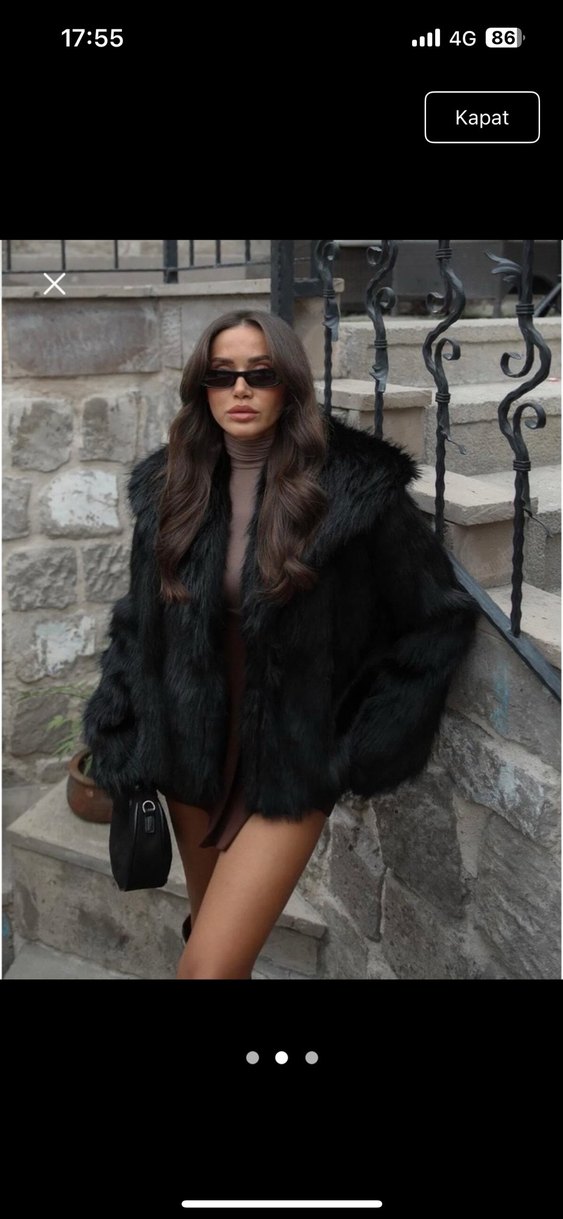 Siyah  Kadın Kürk Ceket - Görsel 2