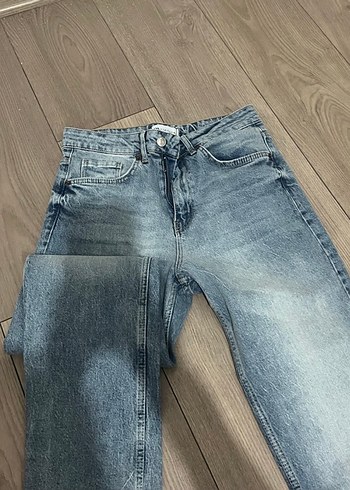 Zara Düğmeli Gri Mavi Kadın Kot Pantolon - Görsel 4