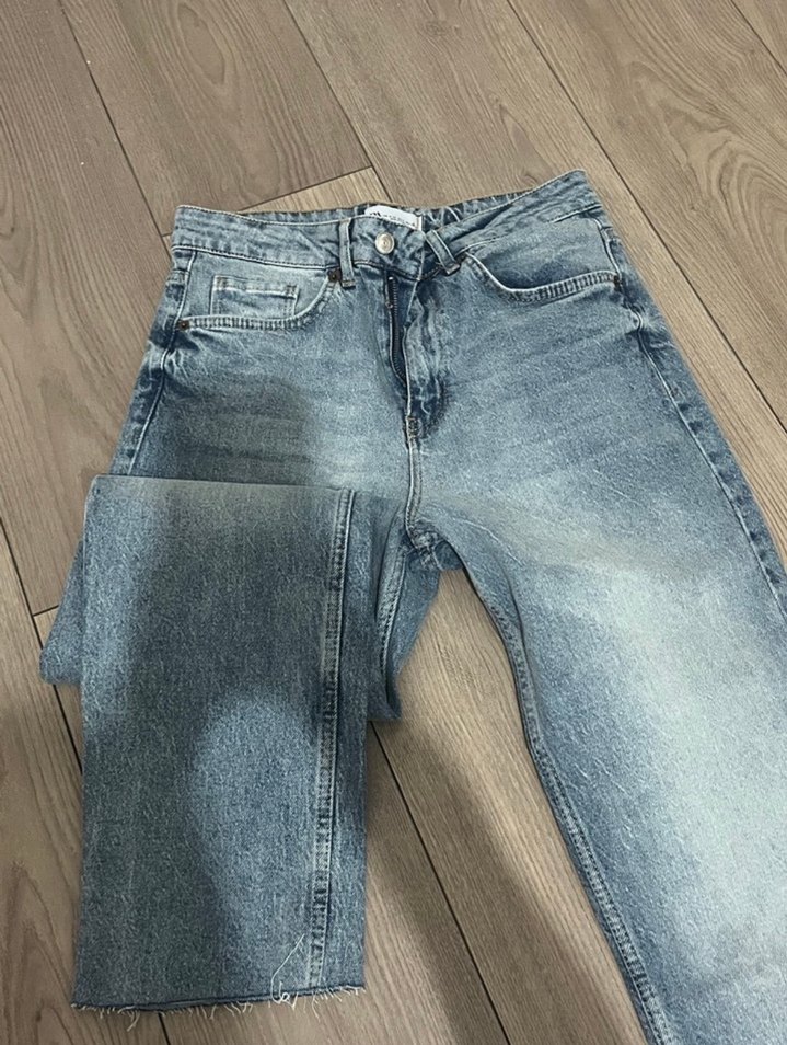 Zara Düğmeli Gri Mavi Kadın Kot Pantolon - Görsel 2