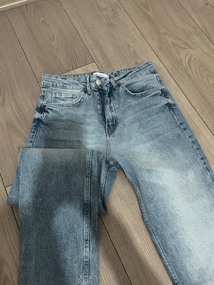 Zara Düğmeli Gri Mavi Kadın Kot Pantolon - Görsel 4