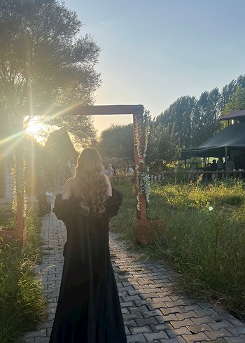 Uzun Kollu Siyah Gotik Kadın abiye özel dikim - Görsel 2