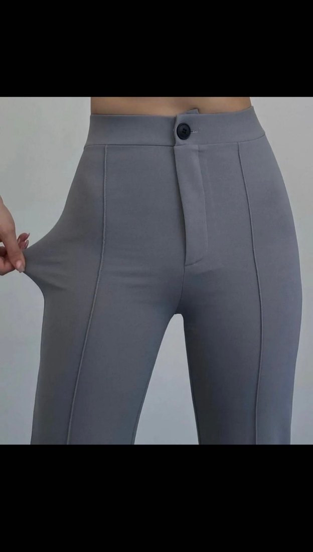 Gri Midi Kadın Kumaş Pantolon - Görsel 2