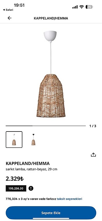 İkea rattan sarkıt lamba 29 cm