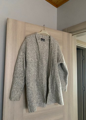 Gri Kadın Örgü Yün Midi Hırka - Görsel 2