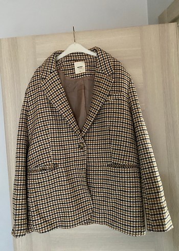 Düğmeli Kahverengi Ekose Kadın Blazer Ceket - Görsel 2