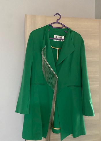 Yeşil Dökümlü Uzun Kadın Blazer - Görsel 3