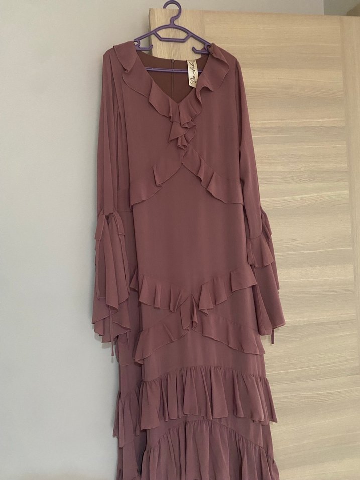 Uzun Kol Fırfırlı Bohem Elbise - Görsel 2