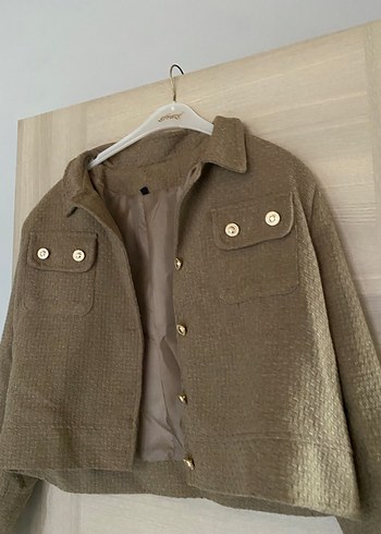 Düğmeli Kahverengi Midi Keten Kadın Ceket - Görsel 2