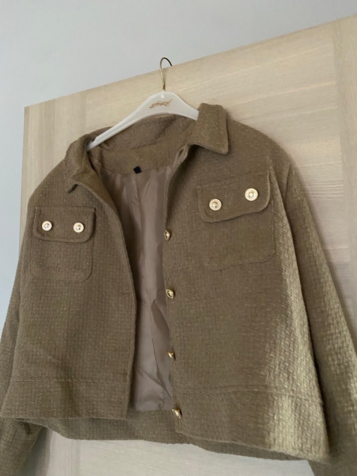 Düğmeli Kahverengi Midi Keten Kadın Ceket - Görsel 2