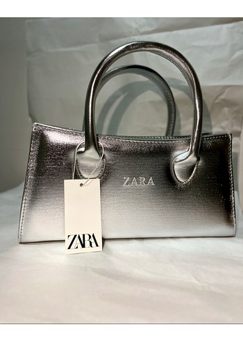 Zara parlak Gri Deri Kadın Çanta günlük veya abiye çantası - Görsel 2