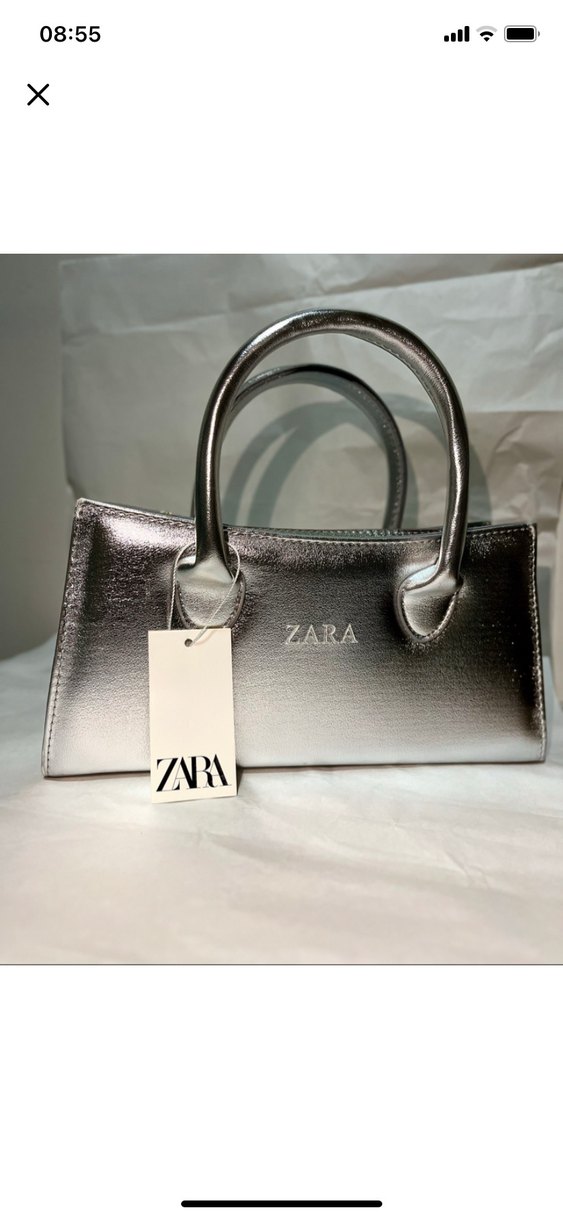 Zara parlak Gri Deri Kadın Çanta günlük veya abiye çantası - Görsel 2