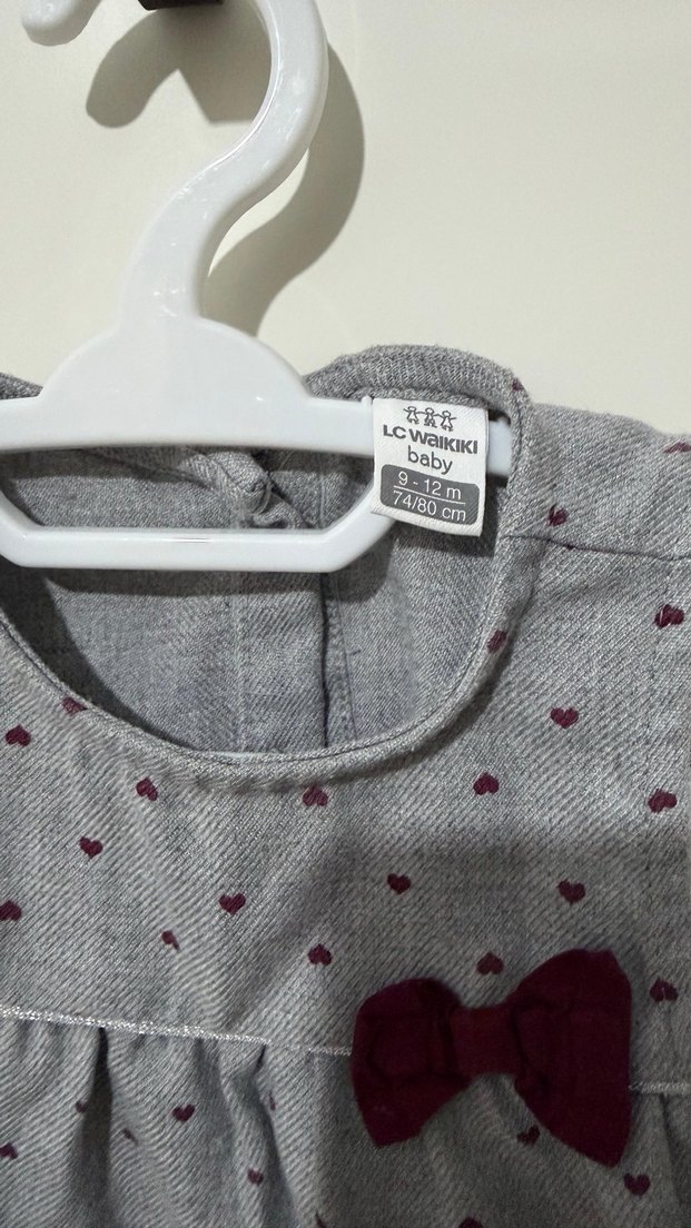 Kız Çocuk Gri Puantiyeli Fiyonklu Elbise - Görsel 3