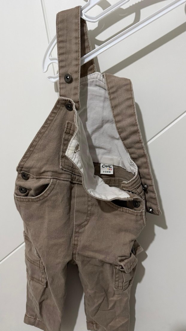 Kahverengi Kemerli Erkek Çocuk Denim Tulum - Görsel 4