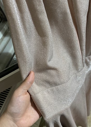 Diğer Bej Parlak Midi Drapeli Abiye Elbise