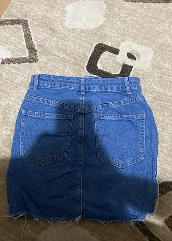 34 Beden mavi Renk Koyu Mavi Kemer Detaylı Denim Mini Etek