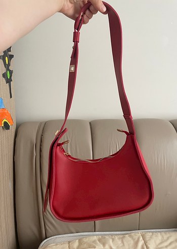 Kırmızı Deri Kadın Omuz Çantası vintage - Görsel 2