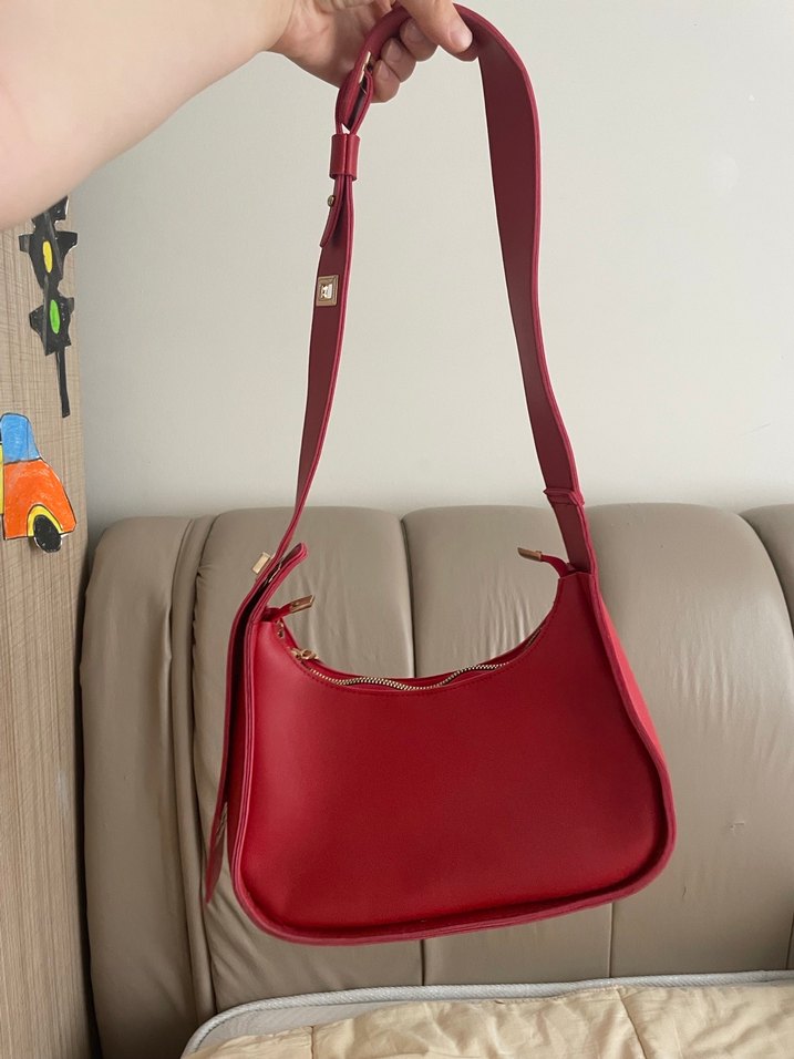Kırmızı Deri Kadın Omuz Çantası vintage - Görsel 2