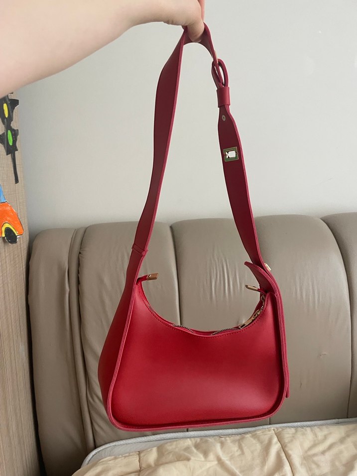 Kırmızı Deri Kadın Omuz Çantası vintage - Görsel 4