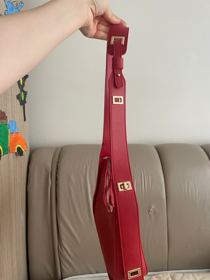 Kırmızı Deri Kadın Omuz Çantası vintage - Görsel 3