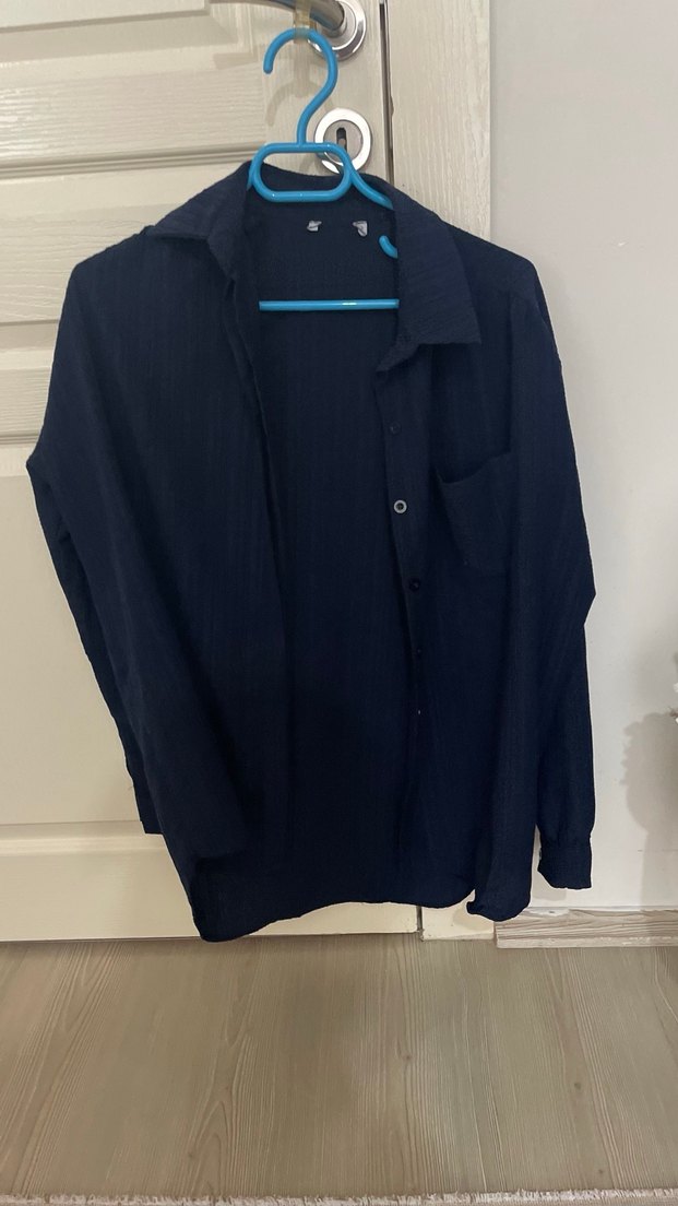 Lacivert Keten Kadın Gömlek - Görsel 2