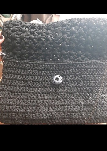 siyah el yapimi orgu  zincirli askili kadin canta - Görsel 4