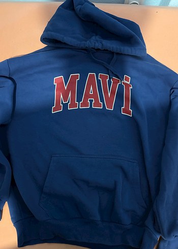 Mavi Kapüşonlu Baskılı Sweatshirt