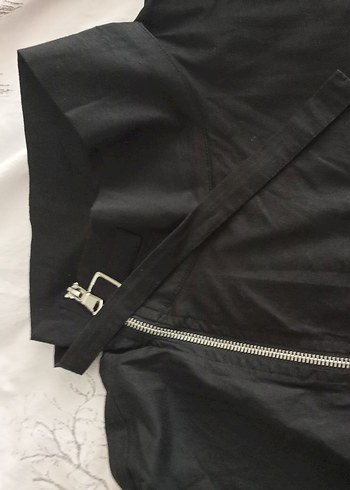 Fermuarlı Siyah Keten Kadın Ceket - Görsel 3