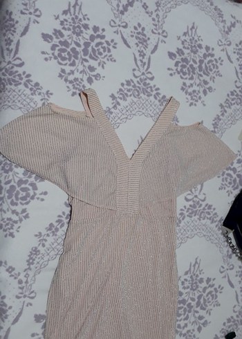 Bej V Yaka Pilili Mini Abiye Elbise - Görsel 2