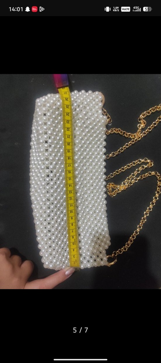 İnci İşlemeli Beyaz Kadın Çanta - Görsel 5