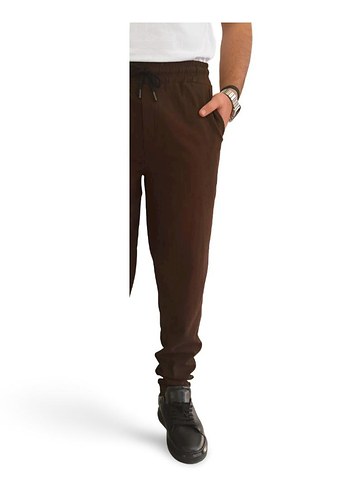 Kahverengi Süet Kemerli Erkek Pantolon