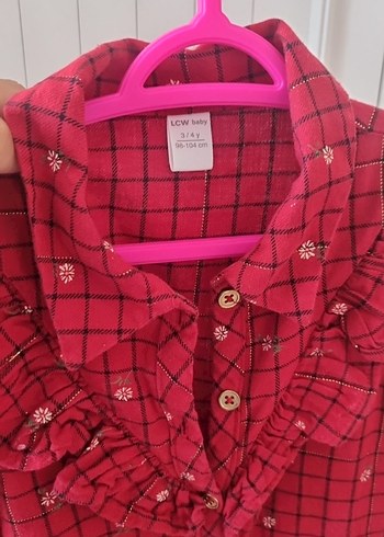 LC Waikiki Kız Çocuk Bordo Fırfırlı Uzun Kollu Elbise