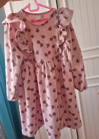 Pembe Çiçekli Kız Çocuk Elbisesi
