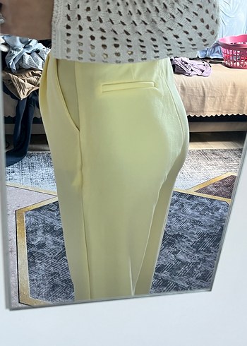 Sarı Midi Kumaş Kadın Pantolon - Görsel 2