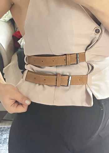 Bej Deri Tokalı Strappy Büstiyer - Görsel 5