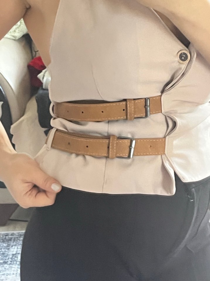 Bej Deri Tokalı Strappy Büstiyer - Görsel 5