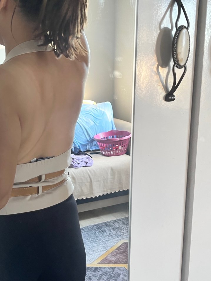 Bej Deri Tokalı Strappy Büstiyer - Görsel 3