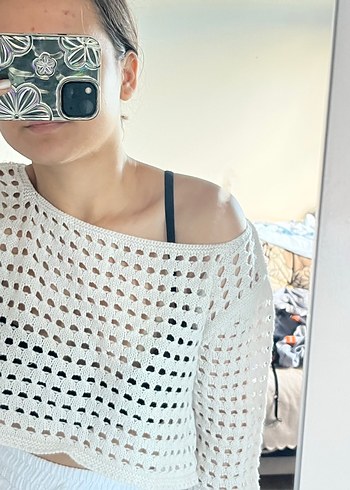 Beyaz Transparan Örgü Bohem Kazak - Görsel 3