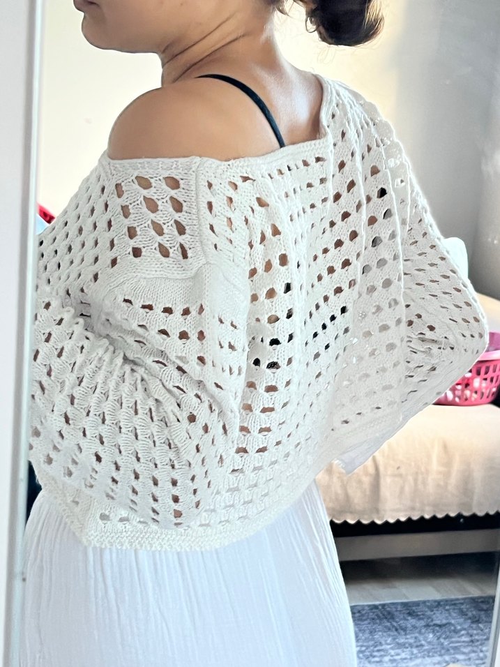 Beyaz Transparan Örgü Bohem Kazak - Görsel 4